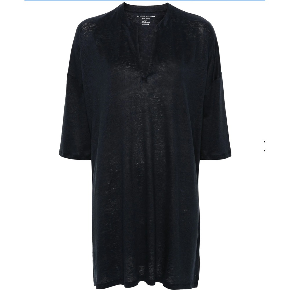 Majestic Filatures 100% linen straight-hem tunic Top black size M (2)